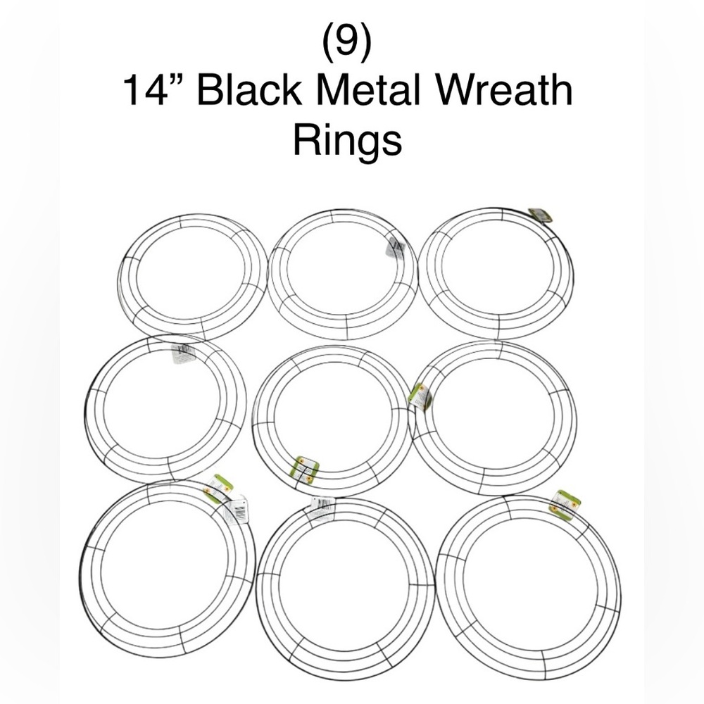 NEW Lot of (9) 14” Black Metal Wreath Rings